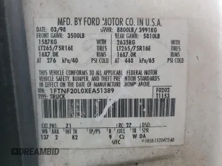 1999 Ford Super Duty F-250 XL with VIN 1FTNF20L0XEA51389, listed as a Copart auction lot 52618635 with 198,767 mi miles and Salvage Title. Bid and sale history available at carsss.com. Image 14.