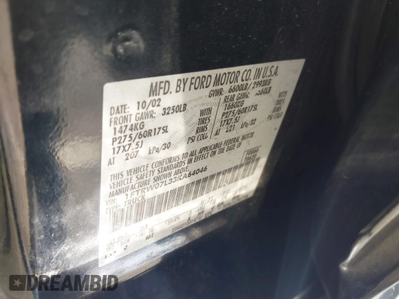 2003 Ford F-150 XLT with VIN 1FTRW07L33KA64046, listed as a IAAI auction lot 41754147 with Not Provided miles. Bid and sale history available at carsss.com. Image 9.