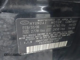2006 Hyundai Azera SE with VIN KMHFC46F76A084367, listed as a IAAI auction lot 41752381 with 108,173 mi miles and . Bid and sale history available at DreamBid. Image 9.