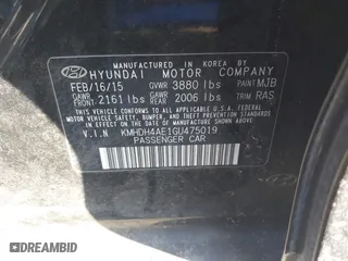 2016 Hyundai Elantra Value Edition with VIN KMHDH4AE1GU475019, listed as a IAAI auction lot 41573101 with 101,995 mi miles. Bid and sale history available at carsss.com. Image 9.