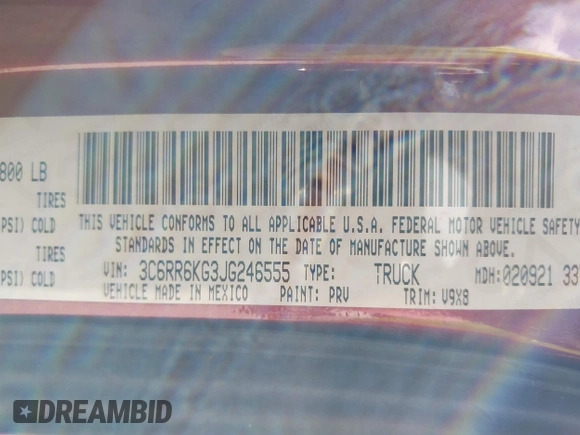 2018 Ram 1500 Express with VIN 3C6RR6KG3JG246555, listed as a IAAI auction lot 42082726 with 106,227 mi miles and . Bid and sale history available at DreamBid. Image 9.