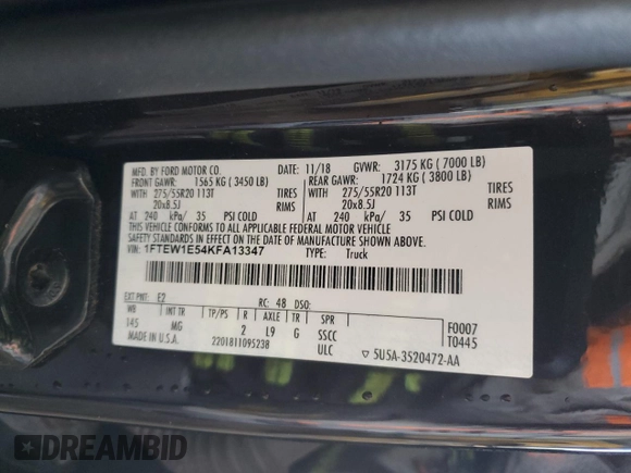 2019 Ford F-150 XL with VIN 1FTEW1E54KFA13347, listed as a Copart auction lot 88715395 with 86,679 mi miles and Salvage Title. Bid and sale history available at carsss.com. Image 12.