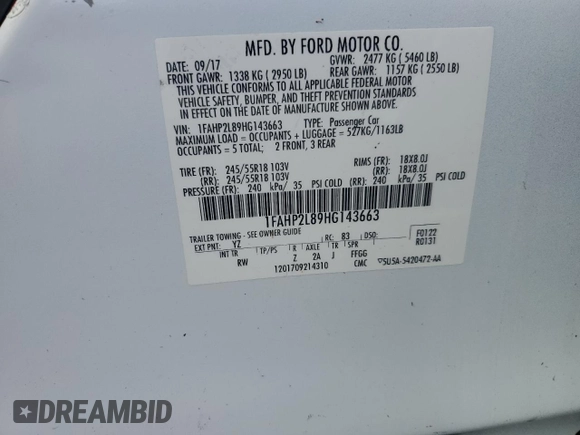 2017 Ford Police Interceptor with VIN 1FAHP2L89HG143663, listed as a Copart auction lot 46053765 with 88,219 mi miles and Salvage title. Bid and sale history available at DreamBid. Image 12.