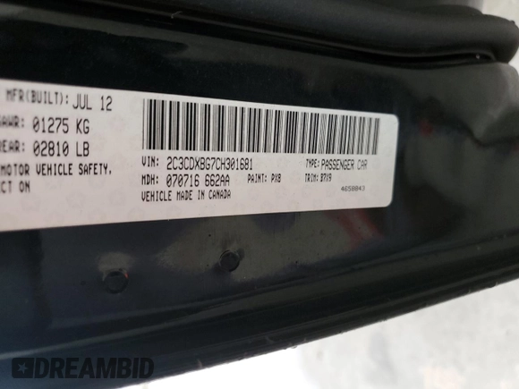 2012 Dodge Charger SE with VIN 2C3CDXBG7CH301681, listed as a Copart auction lot 46848775 with 154,340 mi miles and Salvage Title. Bid and sale history available at carsss.com. Image 14.