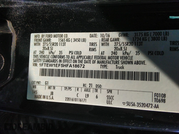 2017 Ford F-150 XL с VIN 1FTEW1EF5HFA18672, выставлен на аукционе IAAI как лот 42726639 с пробегом 146 208 миль миль и . История ставок и продаж доступна на DreamBid. Изображение 9.