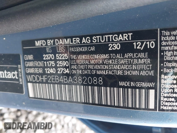 2011 Mercedes-Benz E 350 Luxury with VIN WDDHF2EB4BA382088, listed as a IAAI auction lot 41034273 with 144,254 mi miles and . Bid and sale history available at DreamBid. Image 9.