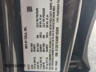 2022 Tesla Model 3 z VIN 5YJ3E1EA6NF185895, wystawiony jako Copart lot #60165405 z przebiegiem 190 572 mil mil oraz Czysty tytuł • Clean title. Historia ofert i sprzedaży dostępna na DreamBid. Obrazek 12.