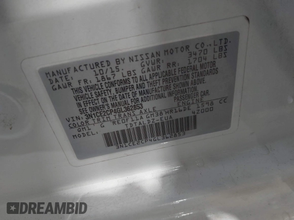 2016 Nissan Note S z VIN 3N1CE2CP4GL362853, wystawiony jako IAAI lot #42365496 z przebiegiem 92 508 mil mil oraz . Historia ofert i sprzedaży dostępna na DreamBid. Obrazek 9.