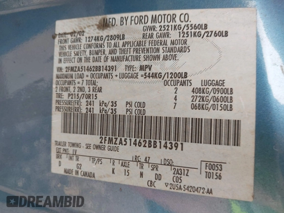 2002 Ford Windstar LX z VIN 2FMZA51462BB14391, wystawiony jako IAAI lot #41532786 z przebiegiem 124 310 mil mil oraz . Historia ofert i sprzedaży dostępna na DreamBid. Obrazek 9.