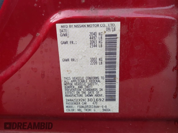 2019 Nissan LEAF SV z VIN 1N4AZ1CP2KC301692, wystawiony jako IAAI lot #41255433 z przebiegiem 36 916 mil mil oraz . Historia ofert i sprzedaży dostępna na DreamBid. Obrazek 9.