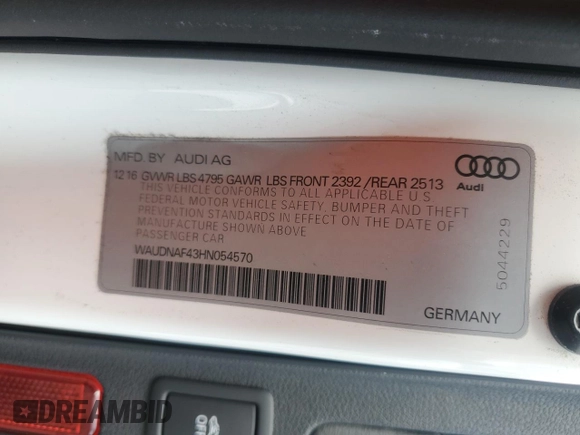 2017 Audi A4 Season of Audi Premium with VIN WAUDNAF43HN054570, listed as a Copart auction lot 47081425 with 77,524 mi miles and Salvage Title. Bid and sale history available at carsss.com. Image 12.