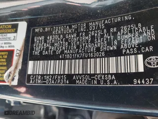 2015 Toyota Camry Hybrid LE with VIN 4T1BD1FK7FU163026, listed as a IAAI auction lot 41651247 with 184,783 mi miles. Bid and sale history available at carsss.com. Image 9.