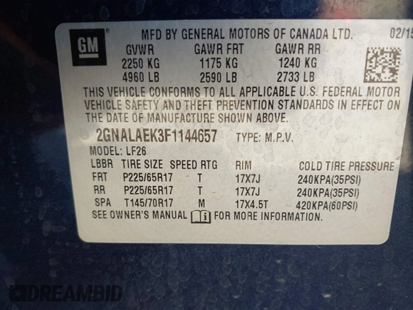 2015 Chevrolet Equinox LS z VIN 2GNALAEK3F1144657, wystawiony jako IAAI lot #41812619 z przebiegiem 113 526 mil mil oraz . Historia ofert i sprzedaży dostępna na DreamBid. Obrazek 9.
