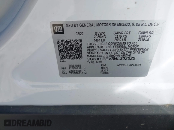 2022 GMC Terrain SLT with VIN 3GKALPEV8NL302322, listed as a IAAI auction lot 41596270 with 24,551 mi miles. Bid and sale history available at carsss.com. Image 9.