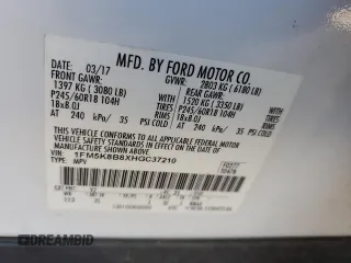 2017 Ford Explorer z VIN 1FM5K8B8XHGC37210, wystawiony jako Copart lot #63292375 z przebiegiem 58 196 mil mil oraz Czysty tytuł • Clean title. Historia ofert i sprzedaży dostępna na DreamBid. Obrazek 12.