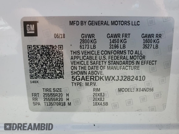 2018 Buick Enclave Avenir with VIN 5GAERDKWXJJ282410, listed as a Copart auction lot 47544915 with 68,202 mi miles and Salvage Title. Bid and sale history available at DreamBid. Image 14.