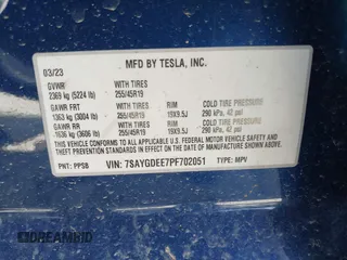 2023 Tesla Model Y Long Range with VIN 7SAYGDEE7PF702051, listed as a IAAI auction lot 42074182 with 50,473 mi miles and . Bid and sale history available at DreamBid. Image 9.