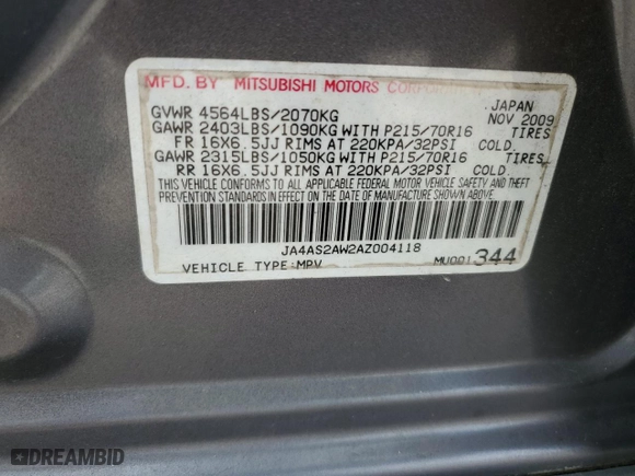 2010 Mitsubishi Outlander ES with VIN JA4AS2AW2AZ004118, listed as a Copart auction lot 86684914 with 110,278 mi miles and Salvage Title. Bid and sale history available at carsss.com. Image 15.