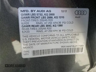 2018 Audi SQ5 Premium Plus with VIN WA1A4AFY6J2111003, listed as a Copart auction lot 57989665 with 132,383 mi miles and Salvage title. Bid and sale history available at DreamBid. Image 14.