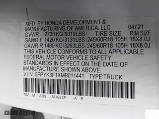 2021 Honda Ridgeline Sport with VIN 5FPYK3F1XMB011441, listed as a IAAI auction lot 41315524 with 59,840 mi miles. Bid and sale history available at carsss.com. Image 9.