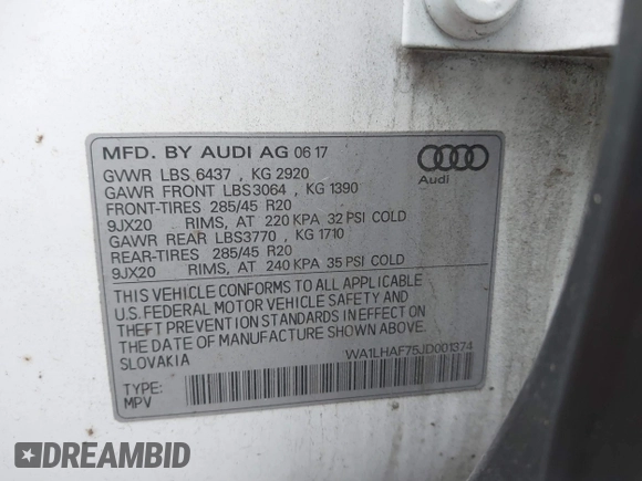 2018 Audi Q7 Premium Plus с VIN WA1LHAF75JD001374, выставлен на аукционе IAAI как лот 40735099 с пробегом 74 478 миль миль и . История ставок и продаж доступна на DreamBid. Изображение 9.