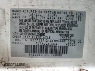 2017 Nissan Note S Plus with VIN 3N1CE2CP6HL358000, listed as a Copart auction lot 57569655 with Not provided miles and Clean title. Bid and sale history available at DreamBid. Image 12.