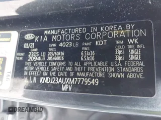 2021 Kia Soul S with VIN KNDJ23AUXM7779549, listed as a IAAI auction lot 41899504 with 65,884 mi miles and . Bid and sale history available at DreamBid. Image 9.