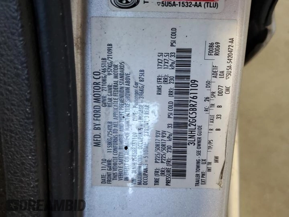 2011 Lincoln MKZ with VIN 3LNHL2GC5BR761109, listed as a Copart auction lot 42783685 with 0 mi miles and Salvage Title. Bid and sale history available at carsss.com. Image 13.