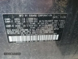2021 Subaru Outback Premium с VIN 4S4BTACC9M3144223, выставлен на аукционе Copart как лот 58515615 с пробегом 26 044 миль миль и Списание • Salvage title. История ставок и продаж доступна на DreamBid. Изображение 14.