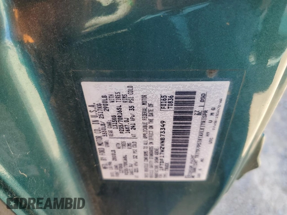 1997 Ford F-150 with VIN 1FTDF17W2VNB73349, listed as a Copart auction lot 47161635 with 94,683 mi miles and Clean title. Bid and sale history available at DreamBid. Image 13.