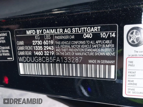 2015 Mercedes-Benz S-Class S 550 with VIN WDDUG8CB5FA133287, listed as a IAAI auction lot 41652775 with 55,788 mi miles. Bid and sale history available at carsss.com. Image 9.