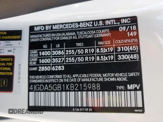 2019 Mercedes-Benz GLE 400 with VIN 4JGDA5GB1KB215988, listed as a Copart auction lot 85997784 with 49,906 mi miles and Salvage title. Bid and sale history available at DreamBid. Image 13.
