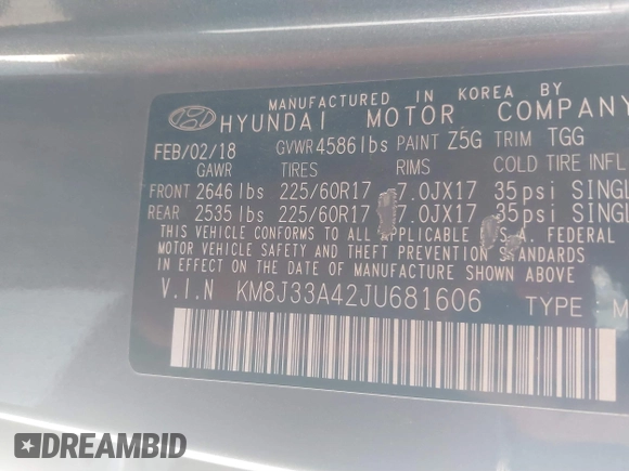 2018 Hyundai Tucson SEL z VIN KM8J33A42JU681606, wystawiony jako IAAI lot #41067514 z przebiegiem 150 119 mil mil oraz . Historia ofert i sprzedaży dostępna na DreamBid. Obrazek 9.