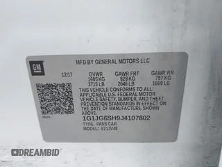 2018 Chevrolet Sonic LT with VIN 1G1JG6SH9J4107802, listed as a IAAI auction lot 42477241 with 107,091 mi miles and . Bid and sale history available at DreamBid. Image 9.