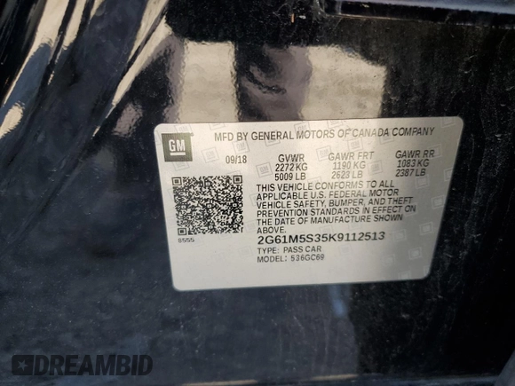 2019 Cadillac XTS Luxury with VIN 2G61M5S35K9112513, listed as a Copart auction lot 57259975 with 113,516 mi miles and Salvage title. Bid and sale history available at DreamBid. Image 12.
