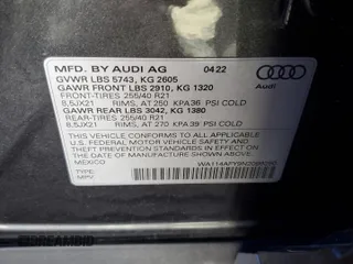 2022 Audi SQ5 Sportback Premium with VIN WA114AFY9N2099290, listed as a Copart auction lot 43621694 with 18,257 mi miles and . Bid and sale history available at DreamBid. Image 12.