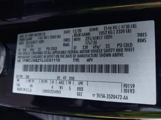 2020 Ford Escape SE Sport Hybrid with VIN 1FMCU9BZ1LUC61115, listed as a IAAI auction lot 41069836 with 99,927 mi miles and . Bid and sale history available at DreamBid. Image 9.
