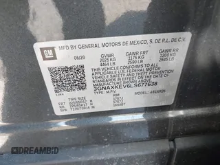 2020 Chevrolet Equinox LT with VIN 3GNAXKEV6LS677638, listed as a IAAI auction lot 41746460 with 81,280 mi miles. Bid and sale history available at carsss.com. Image 9.