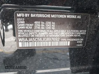 2018 BMW 5 Series 530i with VIN WBAJA5C56JG897692, listed as a IAAI auction lot 41813052 with 37,610 mi miles and . Bid and sale history available at DreamBid. Image 9.