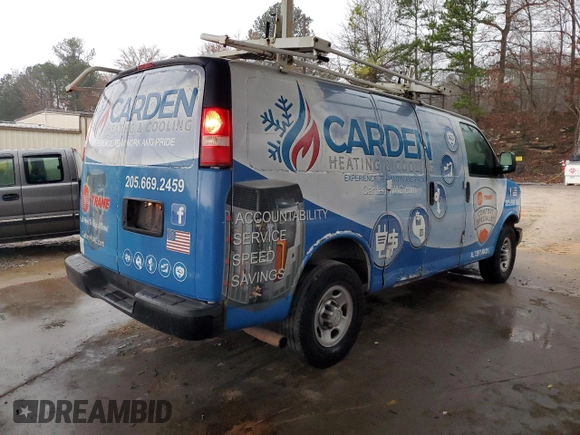 2015 Chevrolet Express Cargo with VIN 1GCWGFCF9F1276785, listed as a Copart auction lot 44939555 with 216,253 mi miles and Salvage title. Bid and sale history available at DreamBid. Image 3.