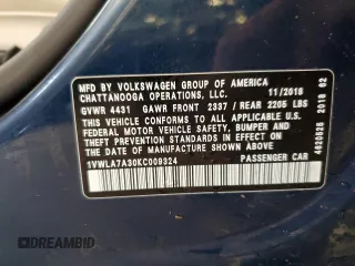 2019 Volkswagen Passat Wolfsburg Edition z VIN 1VWLA7A30KC009324, wystawiony jako Copart lot #56304615 z przebiegiem 77 480 mil mil oraz Szkoda całkowita • Salvage title. Historia ofert i sprzedaży dostępna na DreamBid. Obrazek 12.