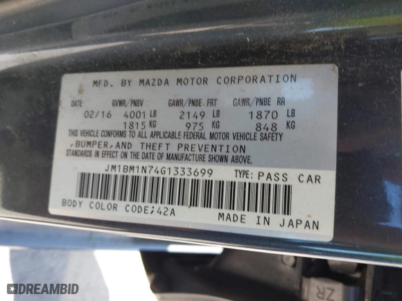 2016 Mazda Mazda3 i Grand Touring with VIN JM1BM1N74G1333699, listed as a IAAI auction lot 41836178 with 194,946 mi miles. Bid and sale history available at carsss.com. Image 9.