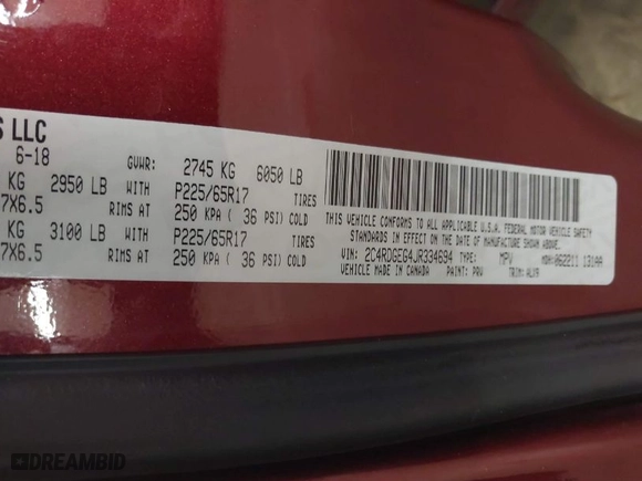 2018 Dodge Grand Caravan GT with VIN 2C4RDGEG4JR334694, listed as a IAAI auction lot 41834712 with 113,946 mi miles. Bid and sale history available at carsss.com. Image 9.
