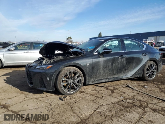 2023 Lexus IS with VIN JTHGZ1E26P5031110, listed as a Copart auction lot 47518905 with 9,498 mi miles and Salvage Title. Bid and sale history available at carsss.com. Image 1.