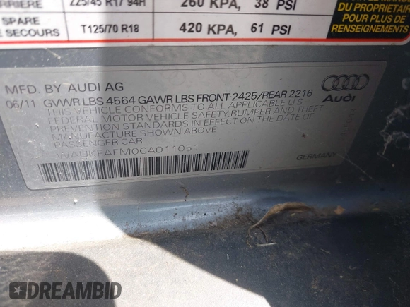 2012 Audi A3 Premium Plus z VIN WAUKFAFM0CA011051, wystawiony jako IAAI lot #42315135 z przebiegiem 136 597 mil mil oraz . Historia ofert i sprzedaży dostępna na DreamBid. Obrazek 9.
