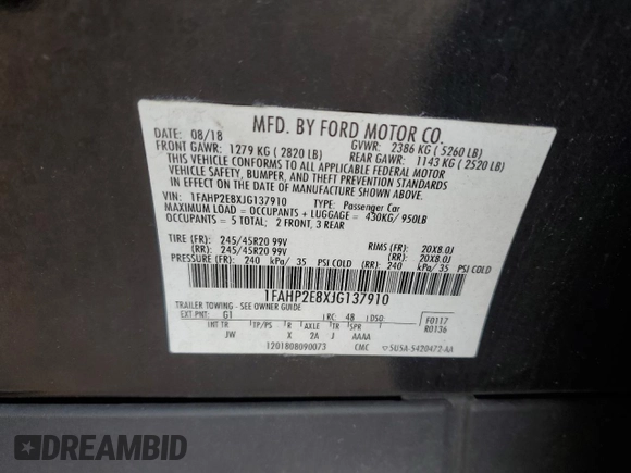 2018 Ford Taurus SEL with VIN 1FAHP2E8XJG137910, listed as a Copart auction lot 50883605 with 104,425 mi miles and Salvage Title. Bid and sale history available at carsss.com. Image 13.