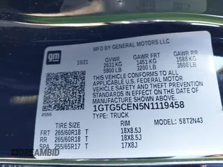 2022 GMC Canyon 2WD Elevation with VIN 1GTG5CEN5N1119458, listed as a IAAI auction lot 41708355 with 72,937 mi miles. Bid and sale history available at carsss.com. Image 9.