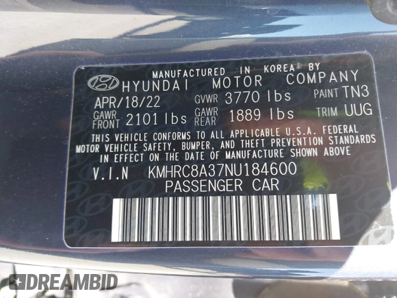 2022 Hyundai Venue SEL с VIN KMHRC8A37NU184600, выставлен на аукционе IAAI как лот 41821796 с пробегом 42 443 миль миль и . История ставок и продаж доступна на DreamBid. Изображение 9.