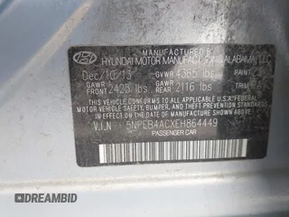2014 Hyundai Sonata GLS z VIN 5NPEB4ACXEH864449, wystawiony jako IAAI lot #42442088 z przebiegiem 156 576 mil mil oraz . Historia ofert i sprzedaży dostępna na DreamBid. Obrazek 9.