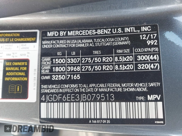2018 Mercedes-Benz GLS 450 z VIN 4JGDF6EE3JB079513, wystawiony jako IAAI lot #41725648 z przebiegiem 60 590 mil mil oraz . Historia ofert i sprzedaży dostępna na DreamBid. Obrazek 9.